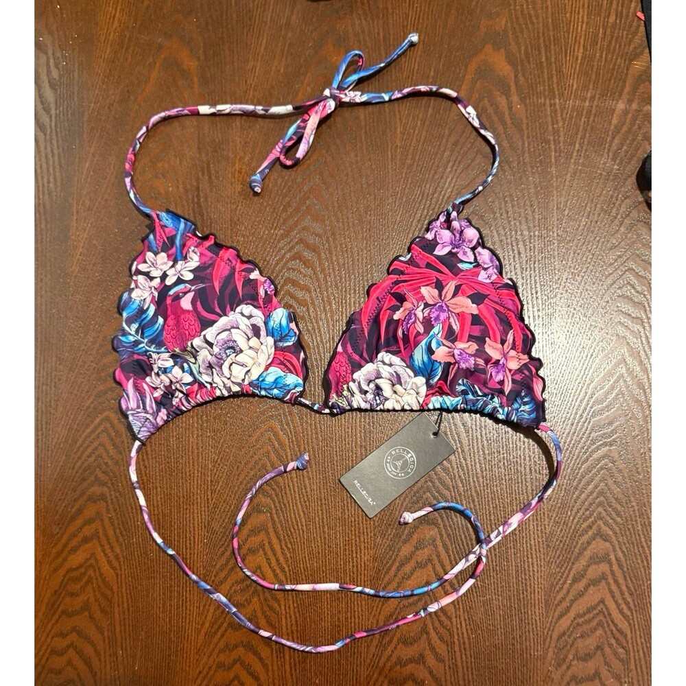 RELLECIGA Floral Triangle Bikini Top Halter Tie Back Padded Multicolor M